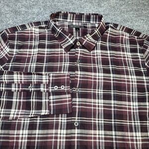 John Varvatos USA Mens Size XL Red White Plaid‎ Long Sleeve Button Up Shirt